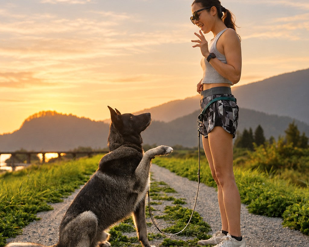Hands-free leash adapter worn around the waist